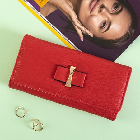 Red large women's wallet with bow - Accessories