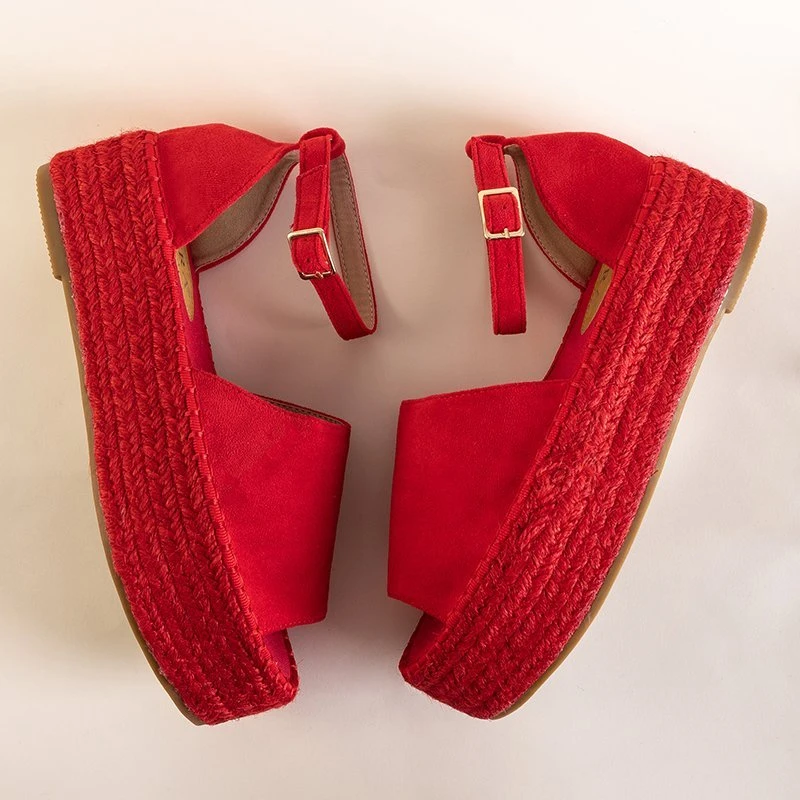 Red women's sandals on the Ponera platform - Footwear