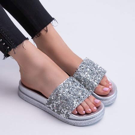 Silver women's slippers with zircons Aisidora - Footwear