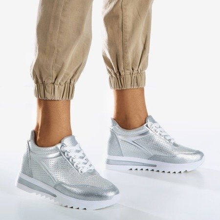 Silver women's sneakers on an indoor wedge Wink Wink - Footwear 1