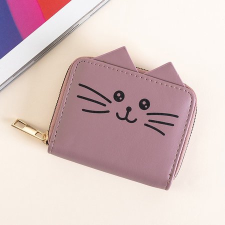 Small purple women's wallet with a cat's face - Wallet