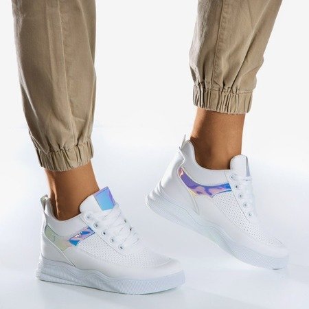 White sneakers on an indoor wedge with holographic Fassia inserts - Footwear 1