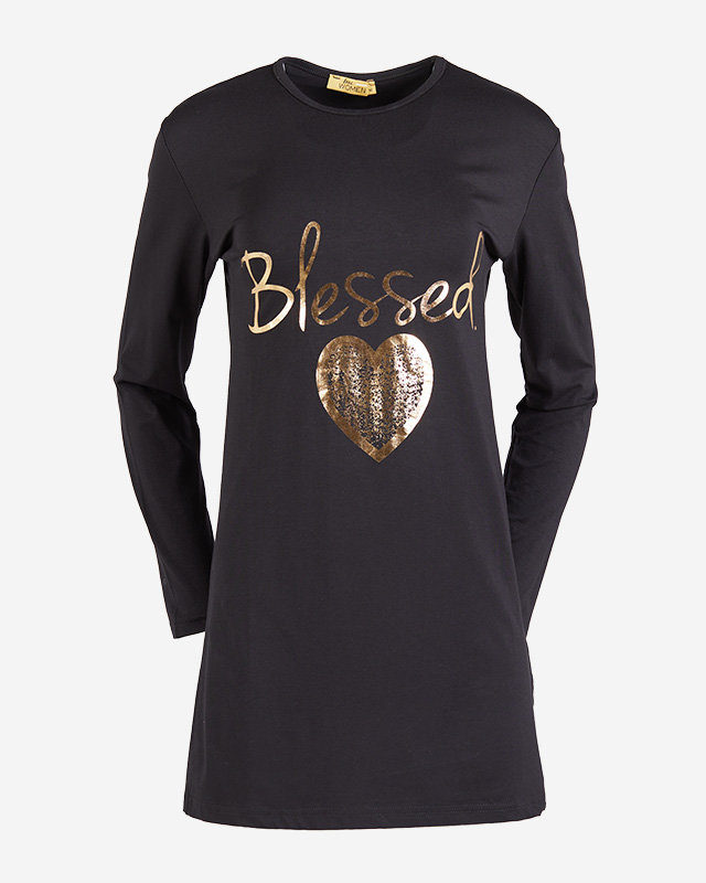 Women's black tunic with gold print - Clothing