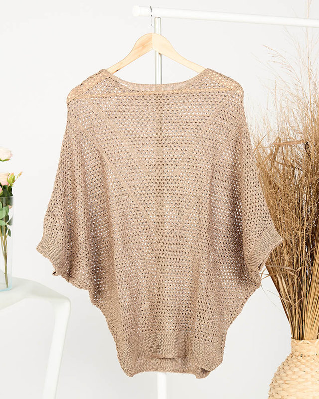 Women's brown translucent sweater with dropped shoulders - Clothing
