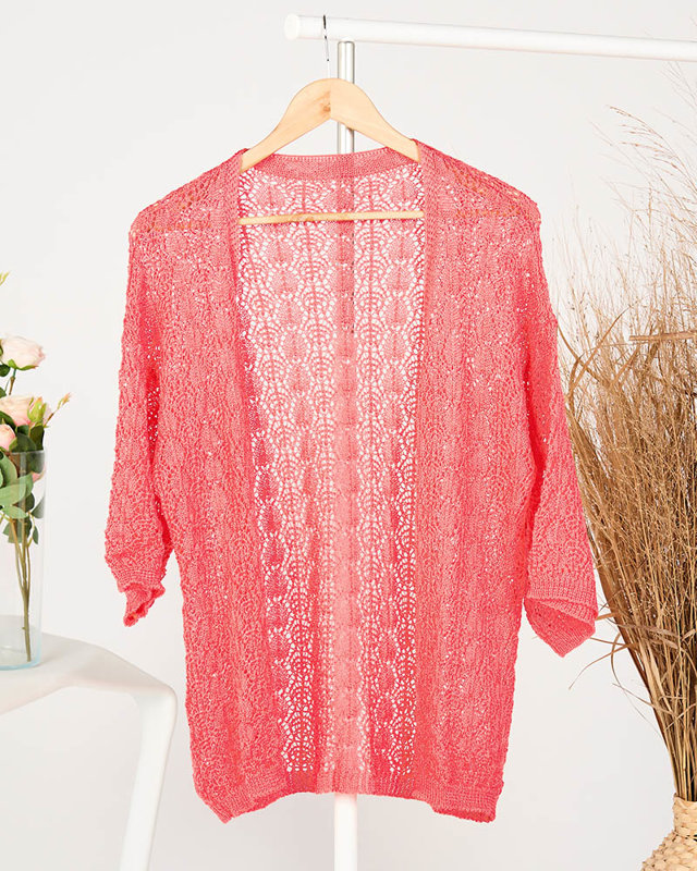 Women's coral-colored openwork cardigan- Clothing
