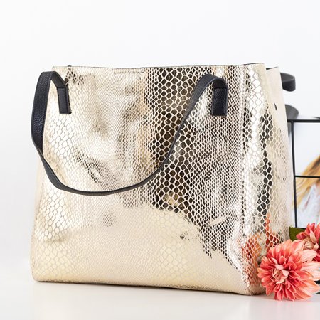 Women's golden shopper bag a'la snake skin - Handbags