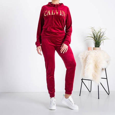 Women's maroon sweat suit set with the inscription - Clothing