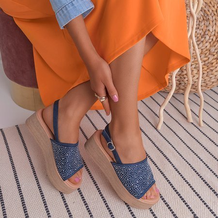 Women's navy blue sandals on the Peneli platform - Shoes