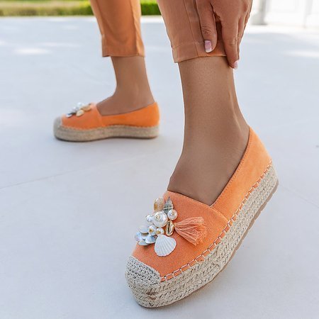Women's orange espadrilles with Ainura embellishments - Footwear
