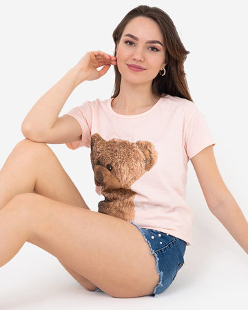 Women's pink t-shirt with a teddy bear - Clothing