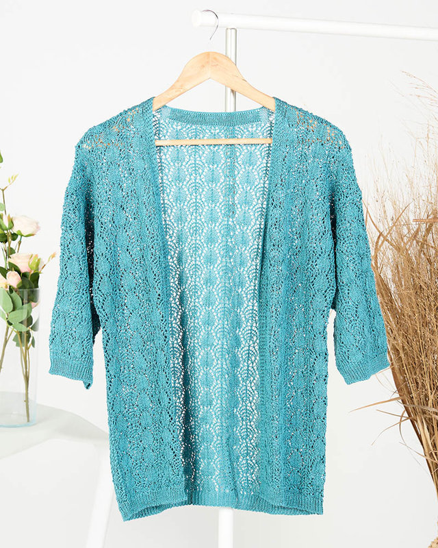 Women's turquoise openwork cardigan - Clothing