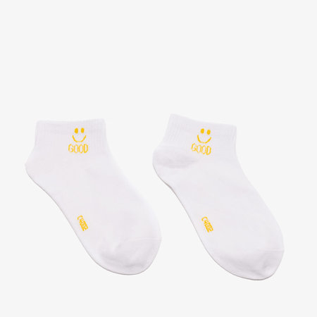 Women's white ankle socks with an inscription - Underwear