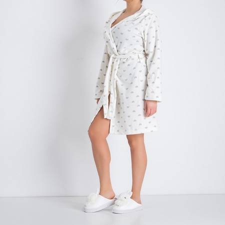 Women's white dressing gown with hearts - Clothing