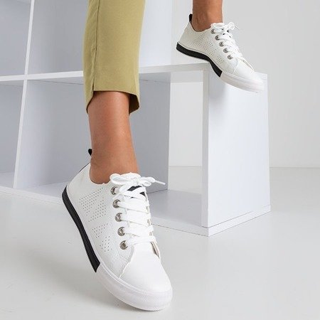 Women's white openwork sneakers with black inserts Sipra - Footwear