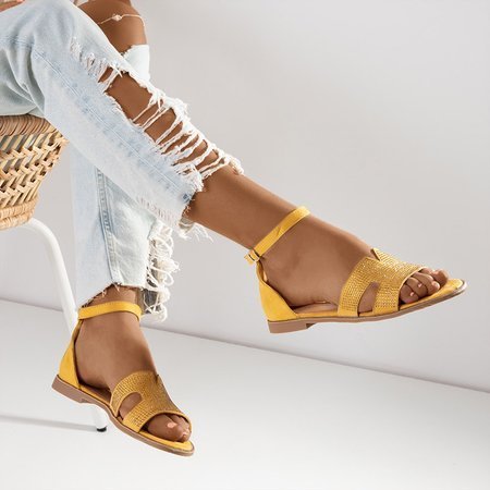 Yellow women's sandals with cubic zirconias Motilya - Footwear