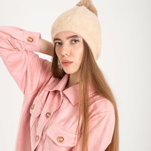 Beige fur hat with pompom - Accessories