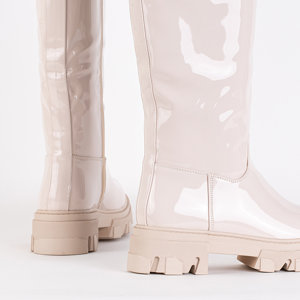 Beige lacquered women's boots Kimmi - Footwear