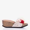 Beige women&#39;s slippers on wedge heels with Sobola flowers - Shoes 1