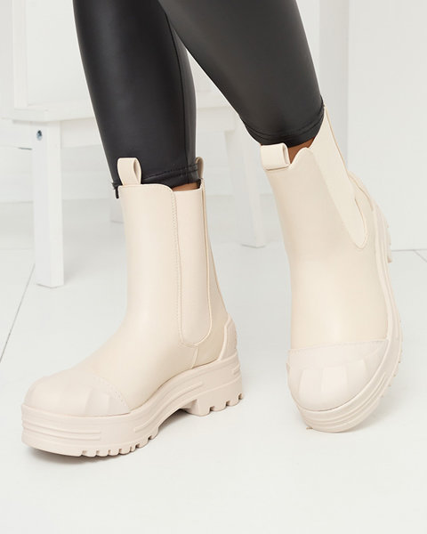 Beige women's boots on a thicker sole Berann- Footwear