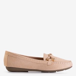 Beige women's eco-suede loafers Leoncja - Shoes