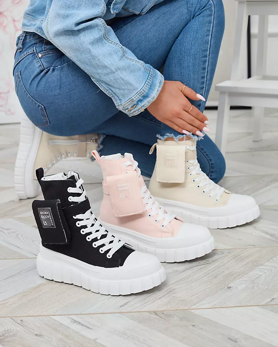 Beige women's high platform sneakers Uprella - Footwear