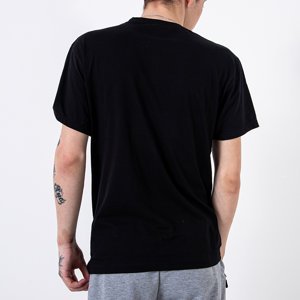 Black cotton men's t-shirt with print and inscription - Clothing