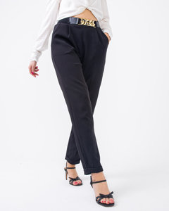 Black fabric pants for women with belt - Clothing