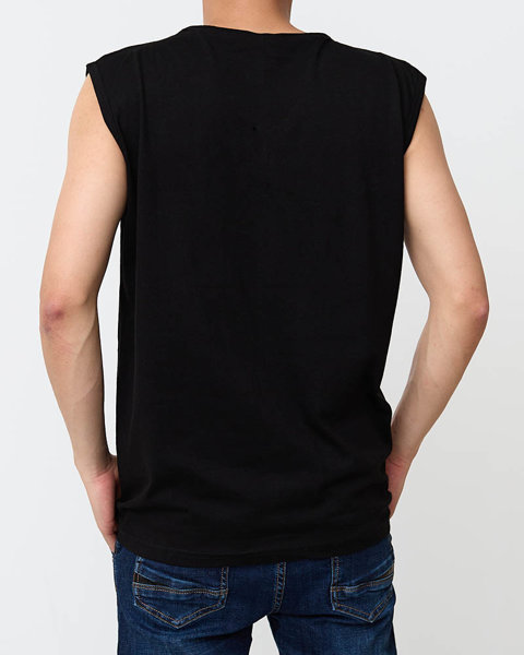 Black men's sleeveless printed t-shirt - Clothing