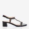 Black sandals on a low post with cubic zirconias Doremia - Footwear