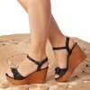 Black wedge sandals with a decorative bow Doria - Footwear