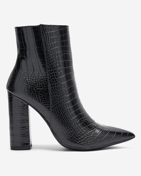 Black women's boots on the post with Cetta embossing - Footwear