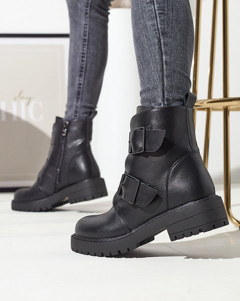 Black women's boots with buckles Alerras- Footwear