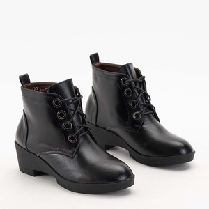 Black women's lace-up ankle boots with a flat heel Tivera - Footwear