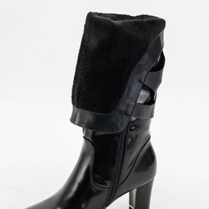 Black women's lacquered knee-high boots on a post Latoras - Footwear