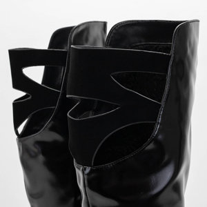 Black women's lacquered knee-high boots on a post Latoras - Footwear