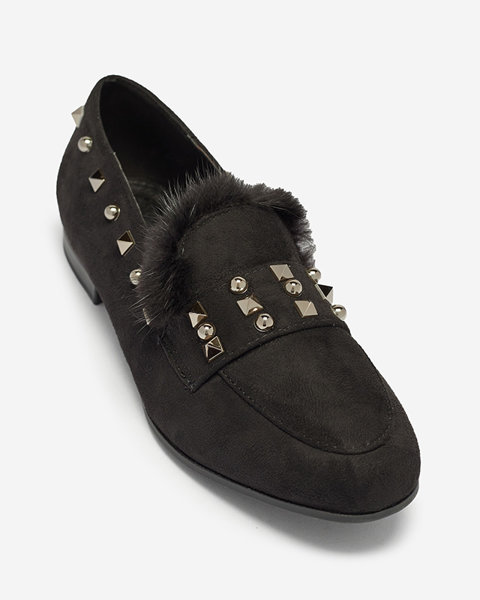 Black women's moccasins with rhinestones and fur Nerrov- Footwear