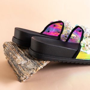 Black women's platform sandals with Maurelle embellishments - Footwear