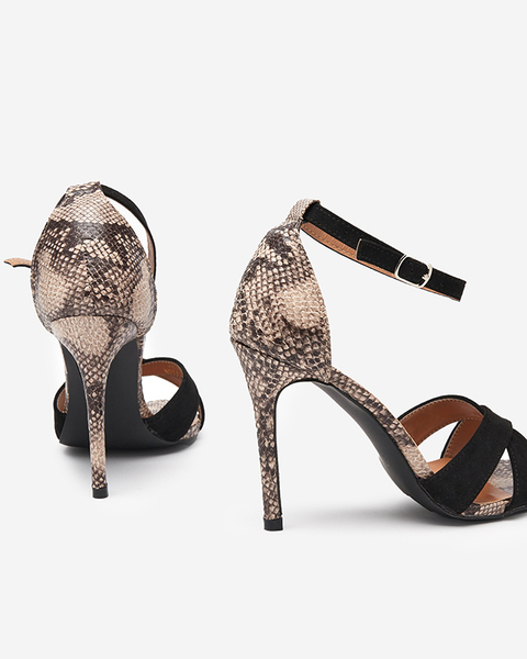 Black women's sandals with an embossed heel Halensi - Footwear