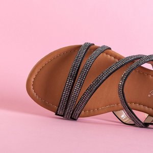 Black women's sandals with cubic zirconia Mitali - Footwear