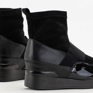 Black women's slip-on boots with embossing and patent leather Keledi - Footwear