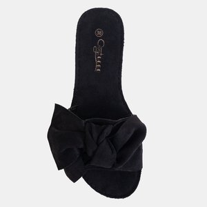 Black women's slippers on a low wedge heel with a bow Nelesa - Shoes