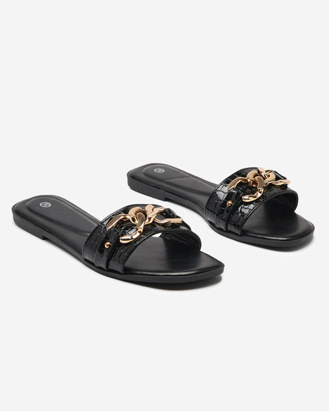 Black women's slippers with a metal chain Meritala - Footwear