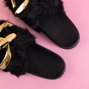 Black women's slippers with fur Goldie - Footwear