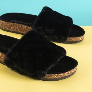 Black women's slippers with fur Kaspiania - Footwear