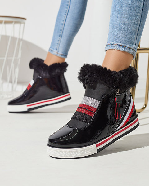 Black women's sports boots with hidden anchor and fur Gomiu- Footwear