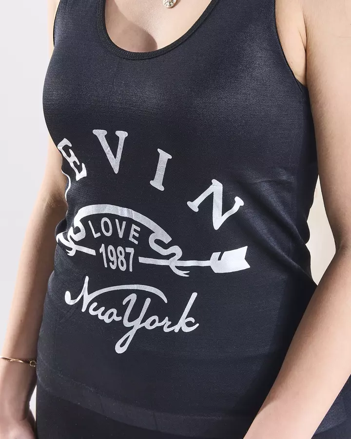 Black women's sports set with silver lettering OEVIN- Clothing