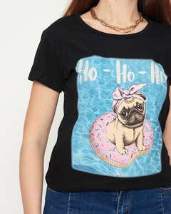 Black women's t-shirt with a dog print - Clothing