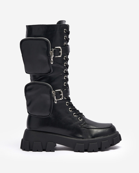 Black worker boots with decorative sachets on the uppers Sello- Footwear