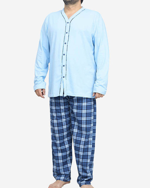 Blue men's button-down pajamas- Clothing