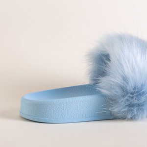Blue women's flip-flops with fur Danita - Footwear